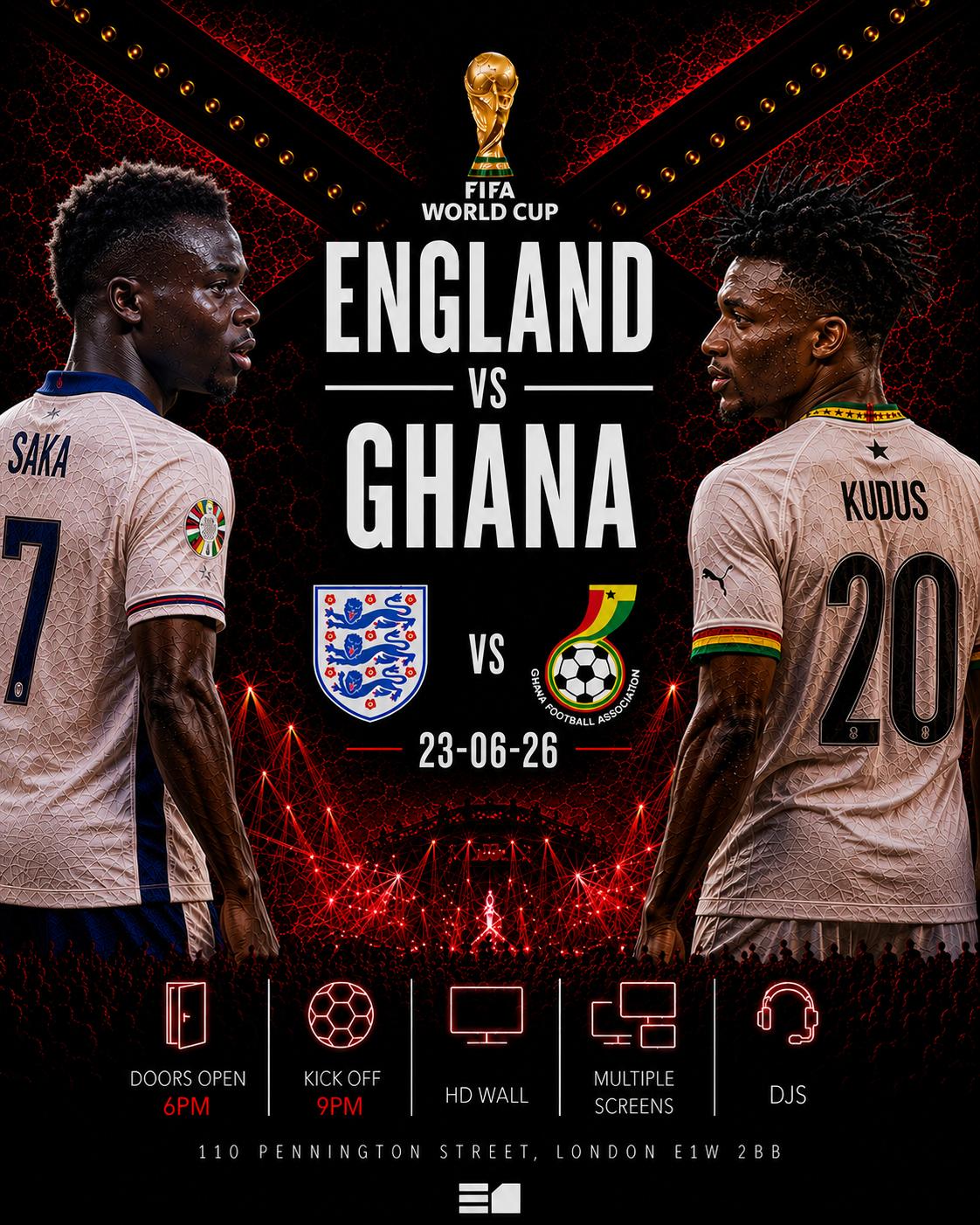 England and Ghana - Game on. Party after